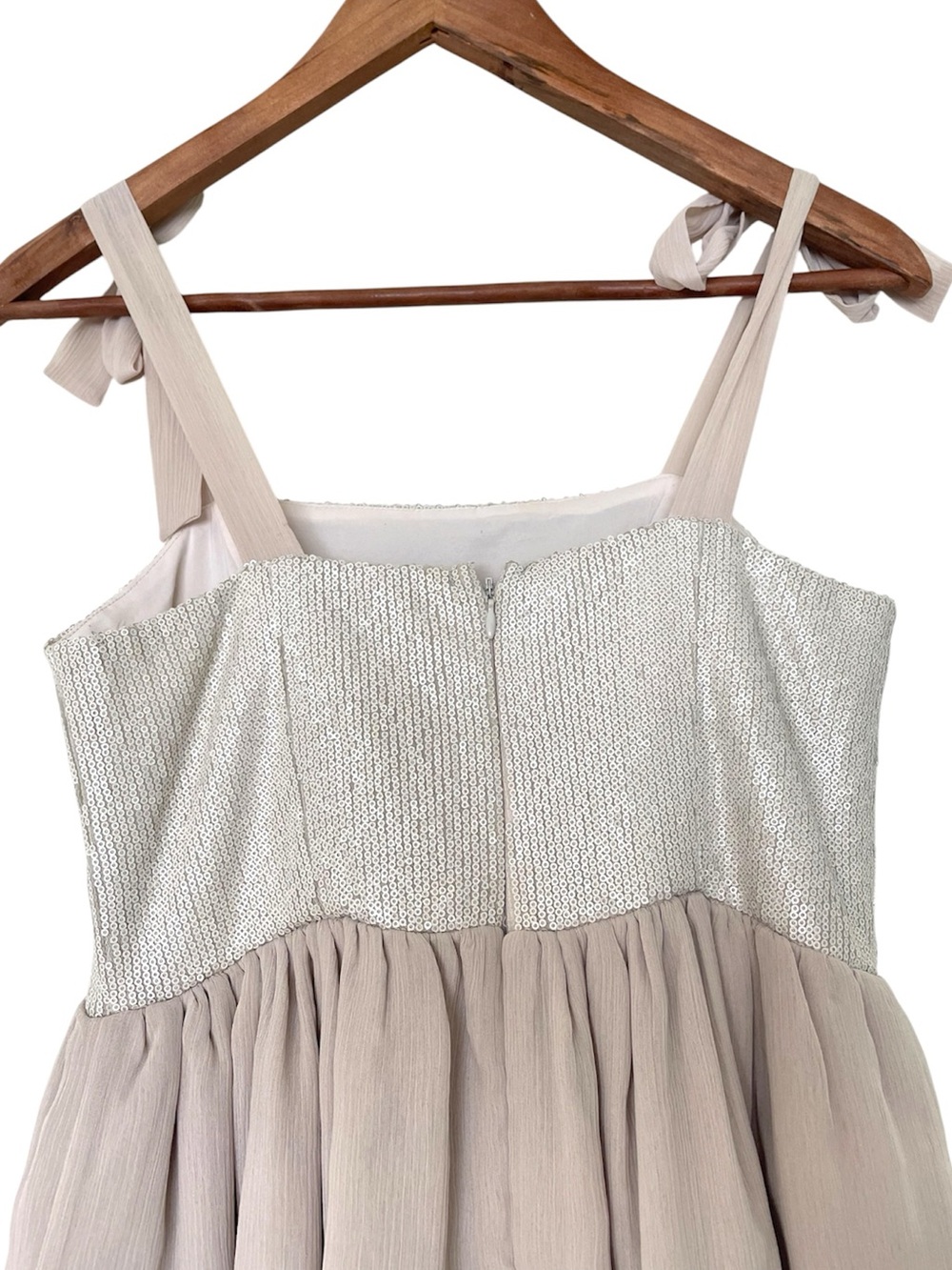 Jacob Blush Sequin Chiffon Tiered Party Dress 8 Tie Shoulder Cocktail Mini Y2k - Picture 7 of 11